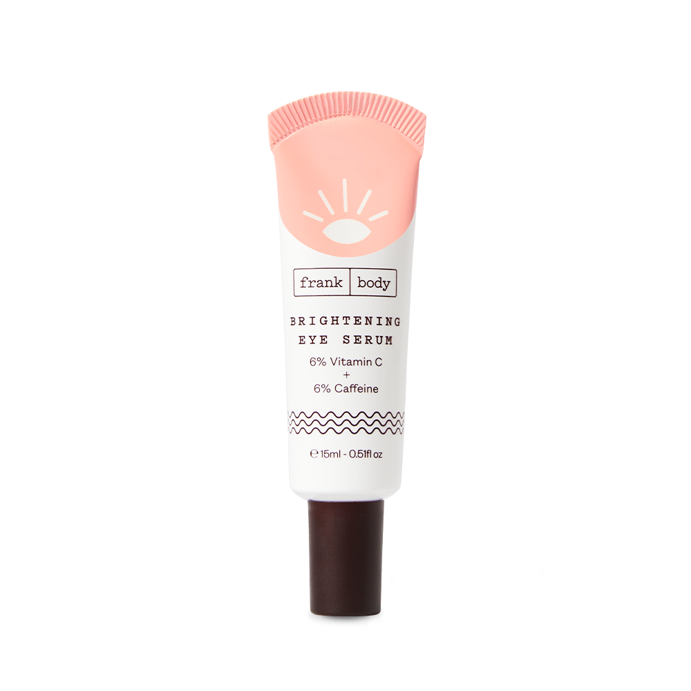 A tube of frank body Brightening Eye Serum.